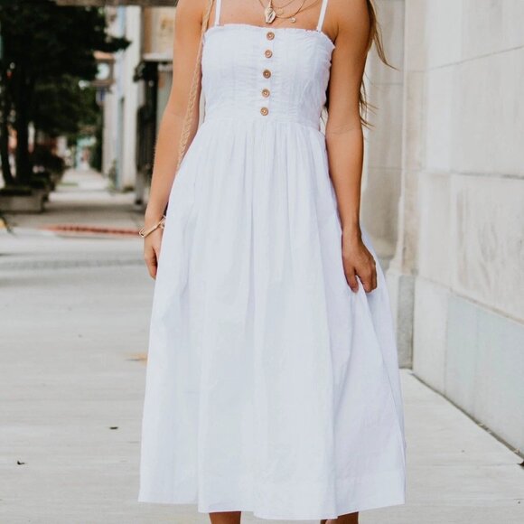 Free People Lilah White Midi Dress with Pockets Removable Straps Size XS - Picture 1 of 4
